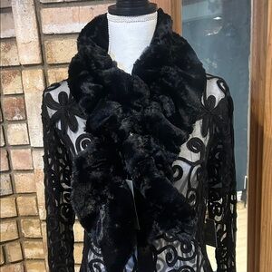 NlWT Made in the USA Elegant Black Faux Fur Scarf